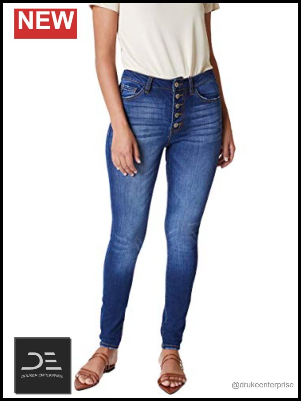 High Rise Curvy Skinny Jeans, Cotton Blend Denim, Button Fly, 10" Rise